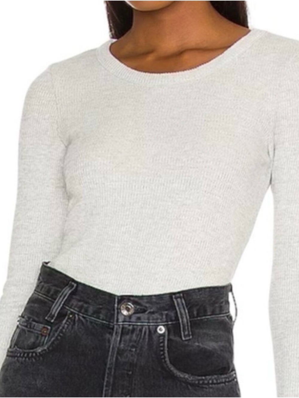 Agolde Like New Women's Maya Scoop Neck Rib Long Sleeve Oatmeal XS